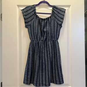Universal Thread Linen Blend Off the Shoulder Blue Striped Mini Dress
